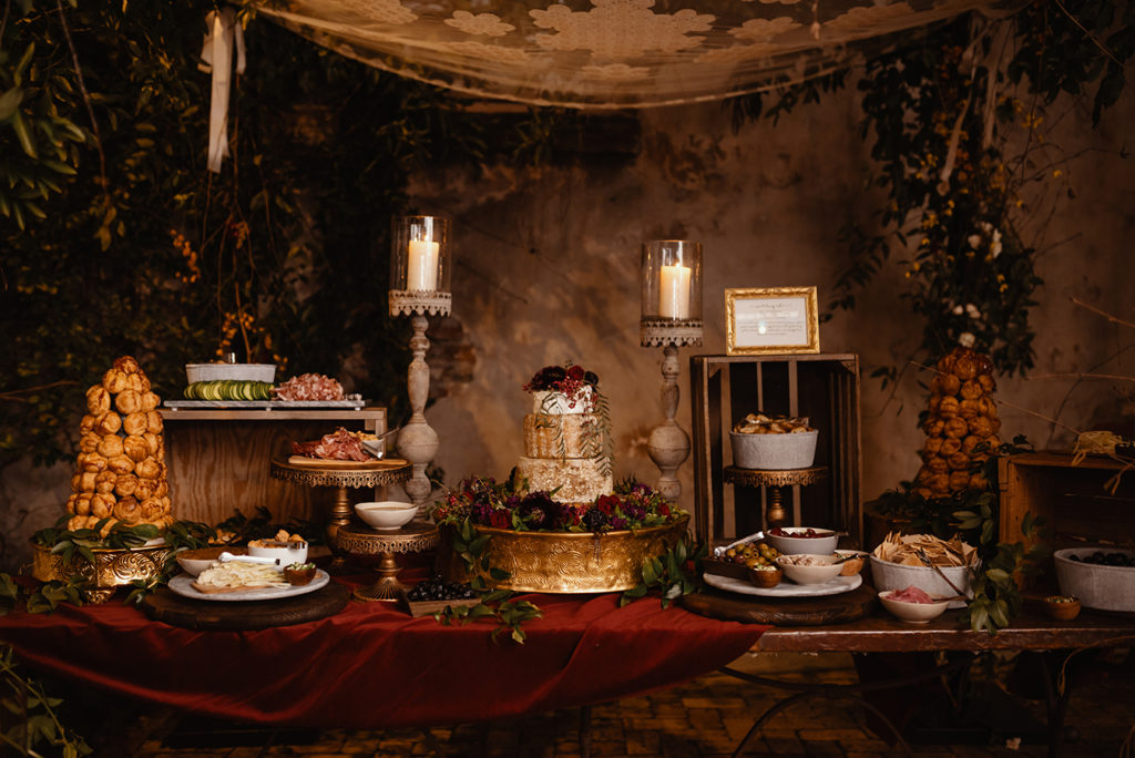 Wedding cake display table at Race and Religious in New Orleans | photo by Dark Roux