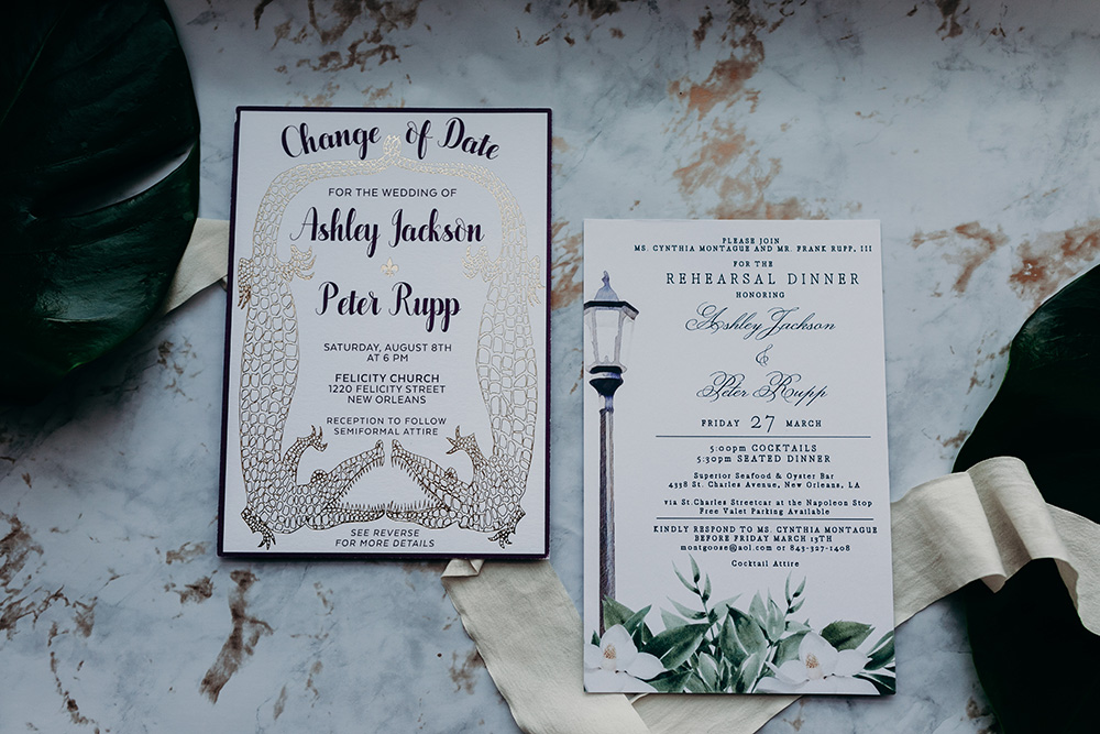Ashley and Peter's Change the Date invitation.