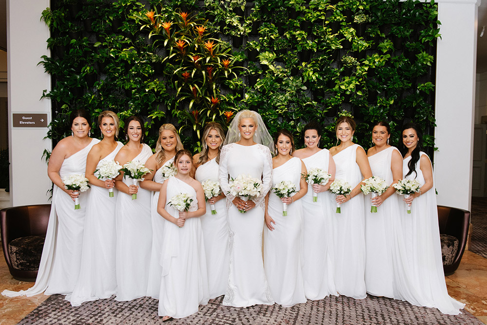 Alexa chose white gowns for her bridesmaids