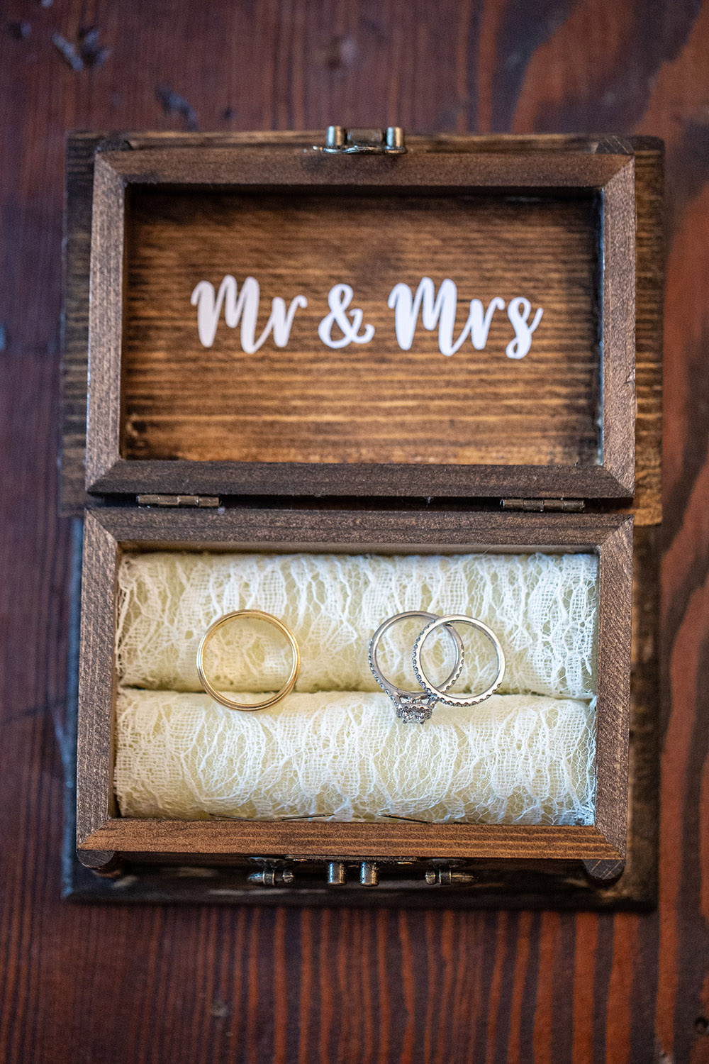 wedding rings in wooden box