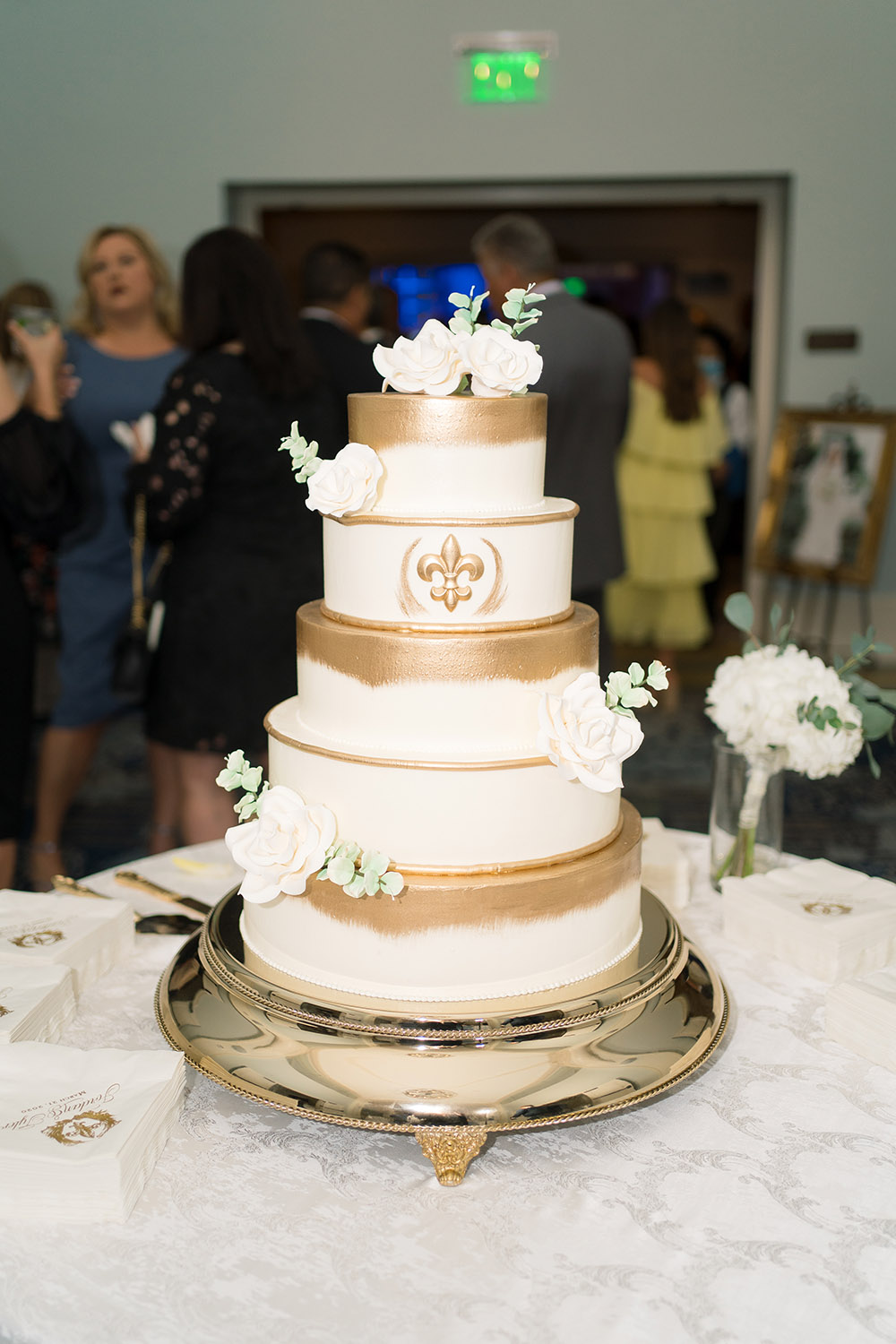 Ivory and gold wedding cake