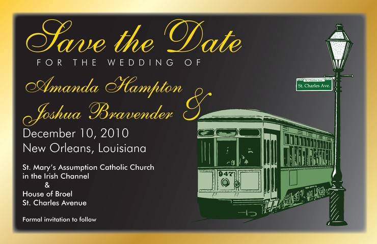 New Orleans Streetcar Save the Date card by Abbey Printing.