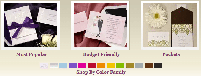 Graphic showing invitation color palette and styles.
