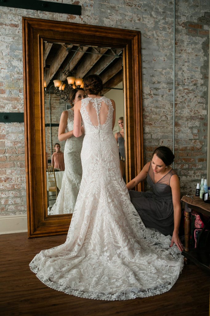 A bride gets ready for his wedding ceremony in The Chicory's bridal suite. Photo: GK Photography