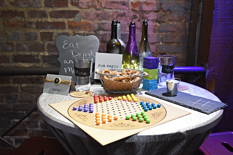 Pub Party featuring games and illuminated wine bottles