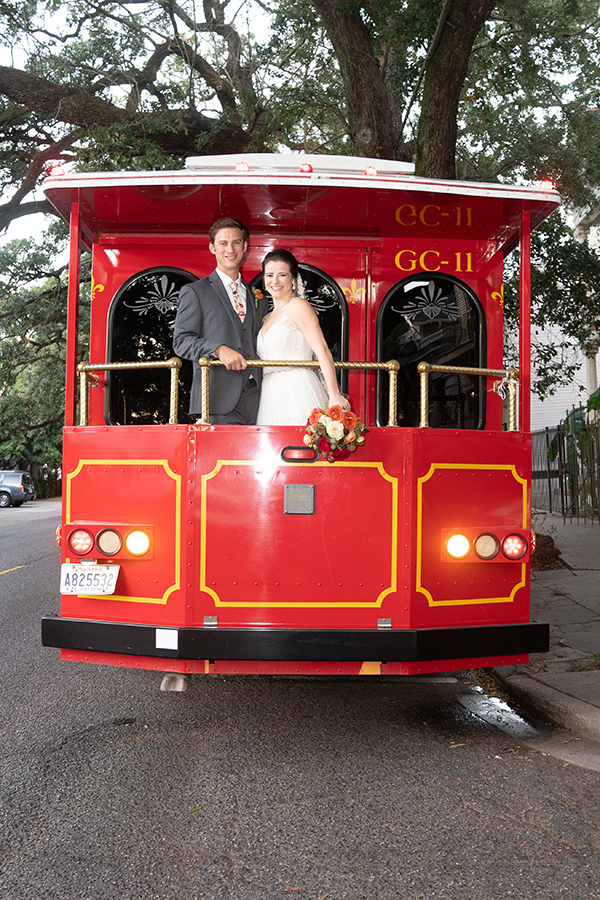 Travis and Margaret pose on Bonomolo Limos' Trolley.