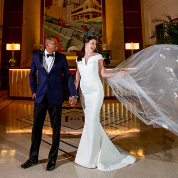 From a photo editorial for New Orleans Weddings Magazine: Bride and groom in the Art Deco inspired lobby of the Higgins Hotel in New Orleans. Photographer: Jessica Burke | Menswear: John’s Tuxedos | Bridal gown: The Bridal Boutique by MaeMe | Hair and makeup: Tina Rodosta for Verde Beauty