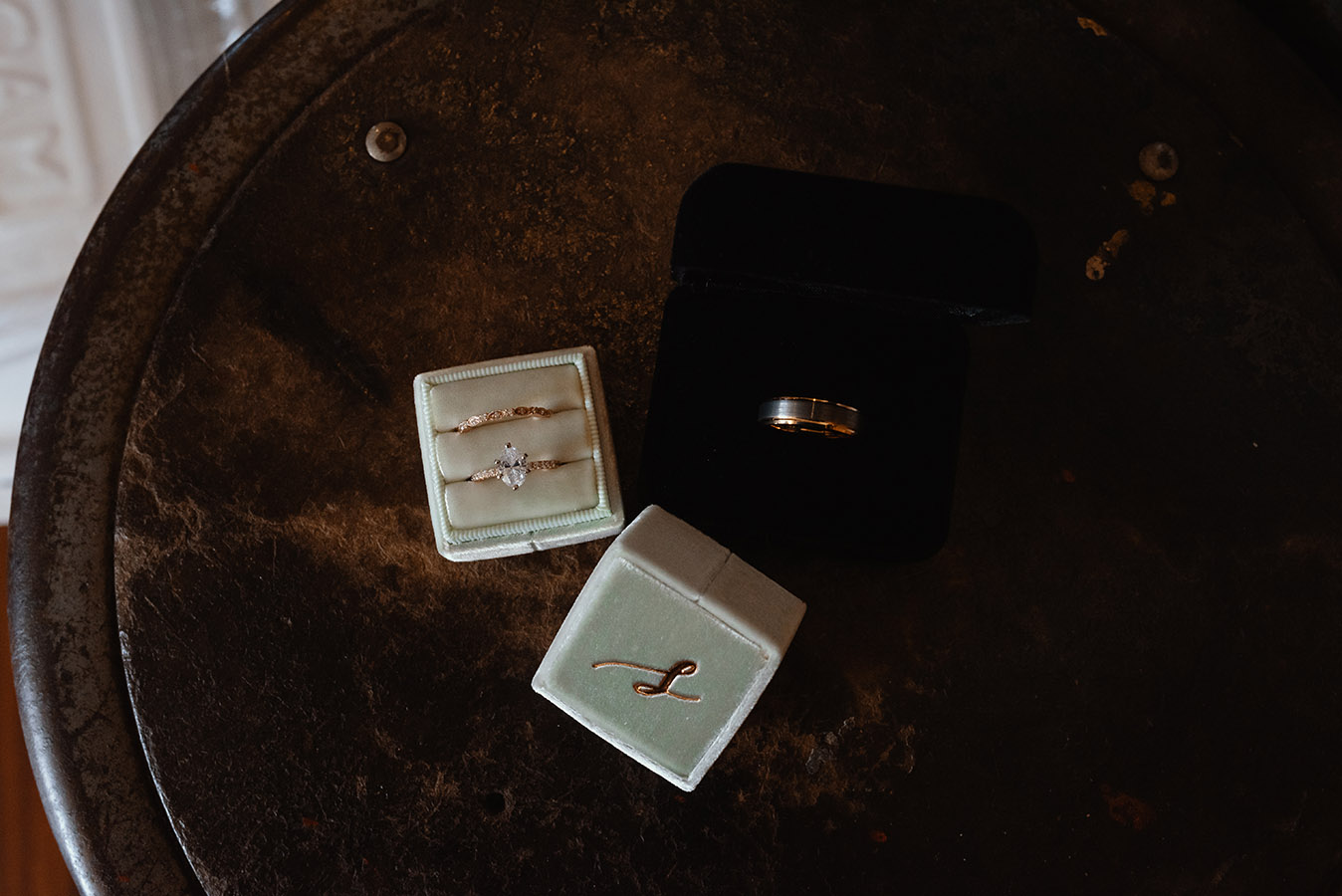 Jeanne and Dan's rings by Shane Co.