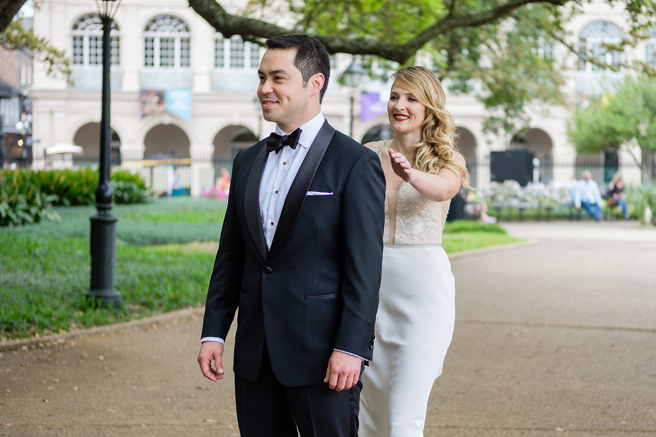 Alex and Greg planned a "First Look" in Jackson Square and then spent time taking photos together with the St. Louis Cathedral as the backdrop.
