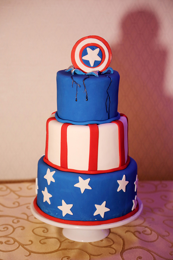 Captain America Groom's Cake by La Louisiane Bakery. Photo by Josh Williams