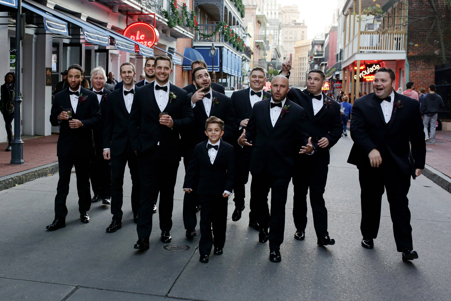 David and his groomsmen took to Bourbon Street before the wedding for some casual, fun portraits.