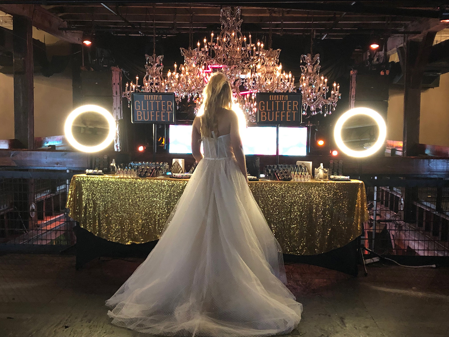 A bride browses the Glitter Buffet Experience by Elektra Cosmetics. Photo: Danielle Smith