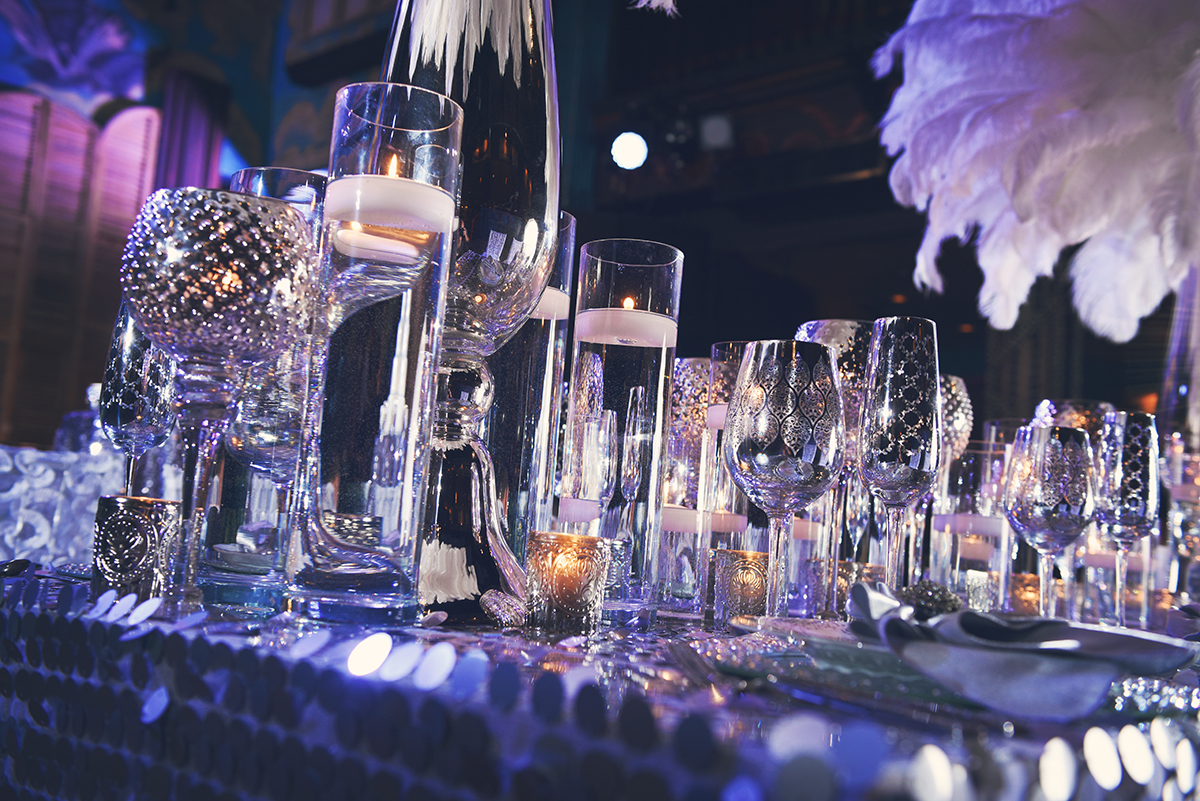 Candle detail from disco-inspired wedding decor. Photo by Studio Tran