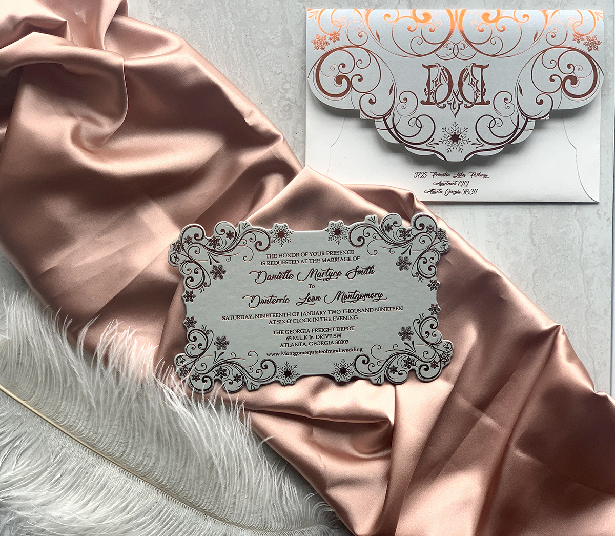 Upscales Custom Collection Cardstock Laser Cut Rose gold Foil Invitation