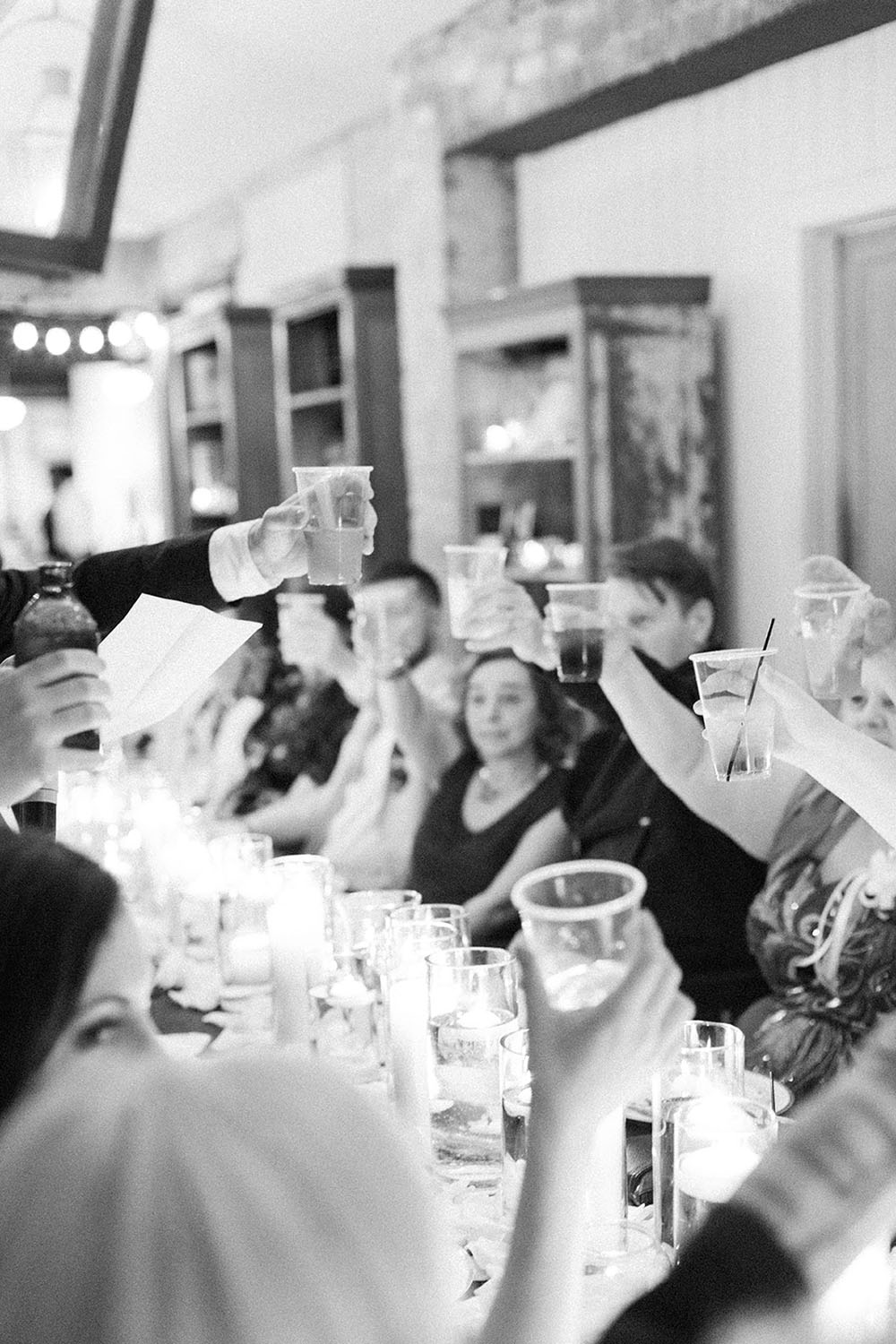 wedding toast black and white photo