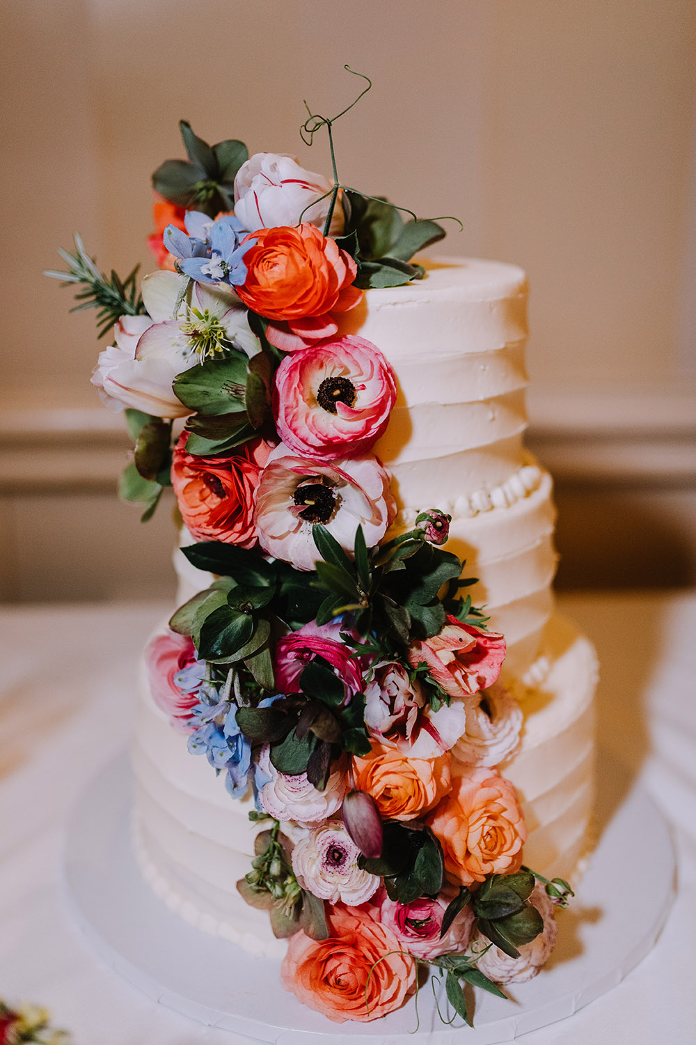 Del and Peter's wedding cake from Bywater Bakery. Photo: Ashley Biltz