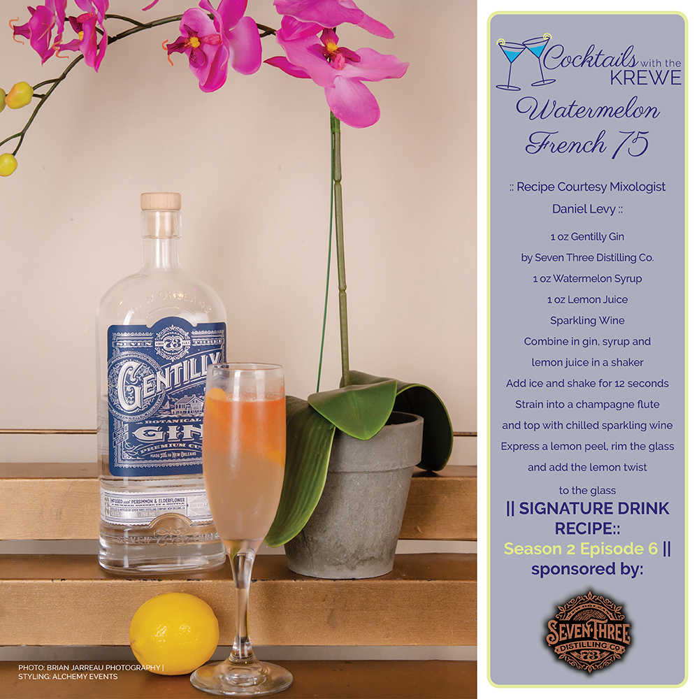 Watermelon French 75 recipe featuring Gentilly Gin