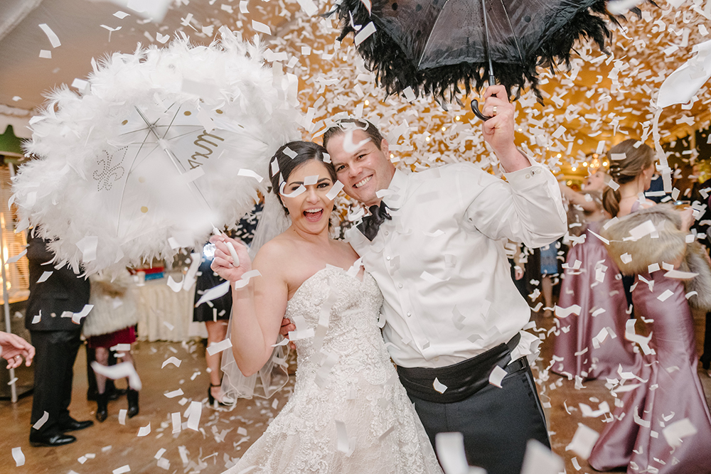 Francesca and Stanton's reception ended with a Second Line and a confetti drop over the dance floor.
