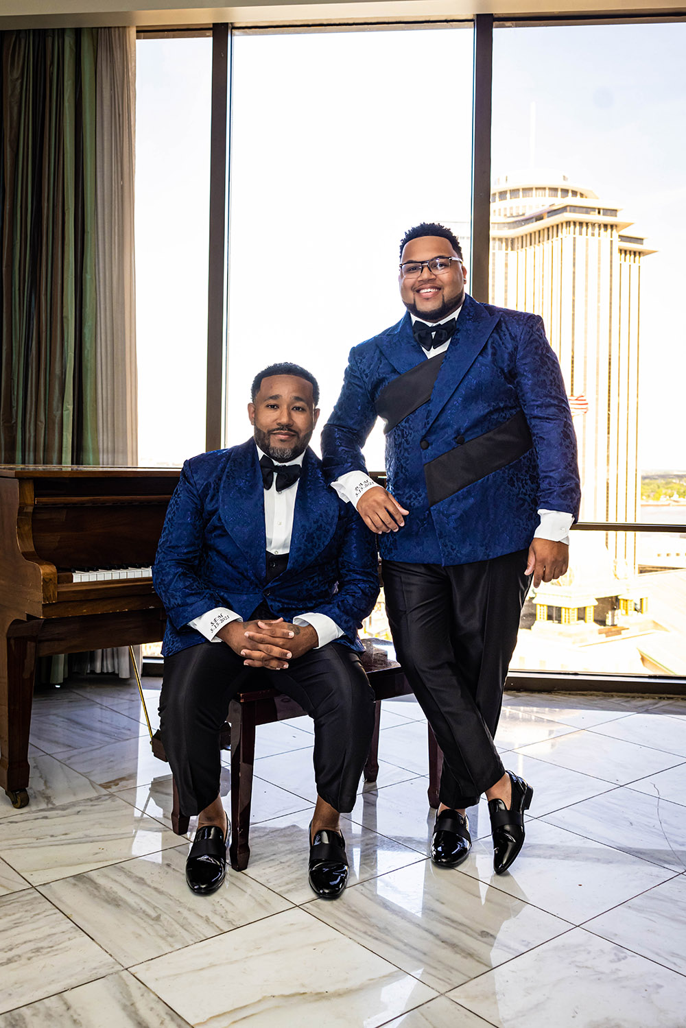the grooms in the penthouse suite at DoubleTree New Orleans hotel