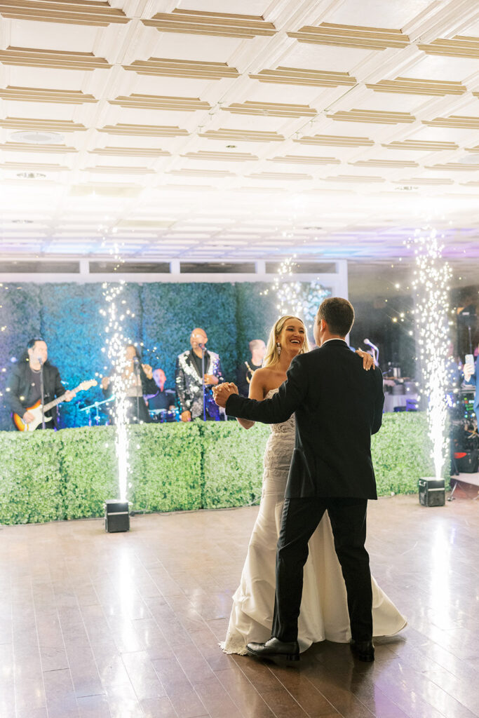riverview room wedding with cold spark fountain first dance