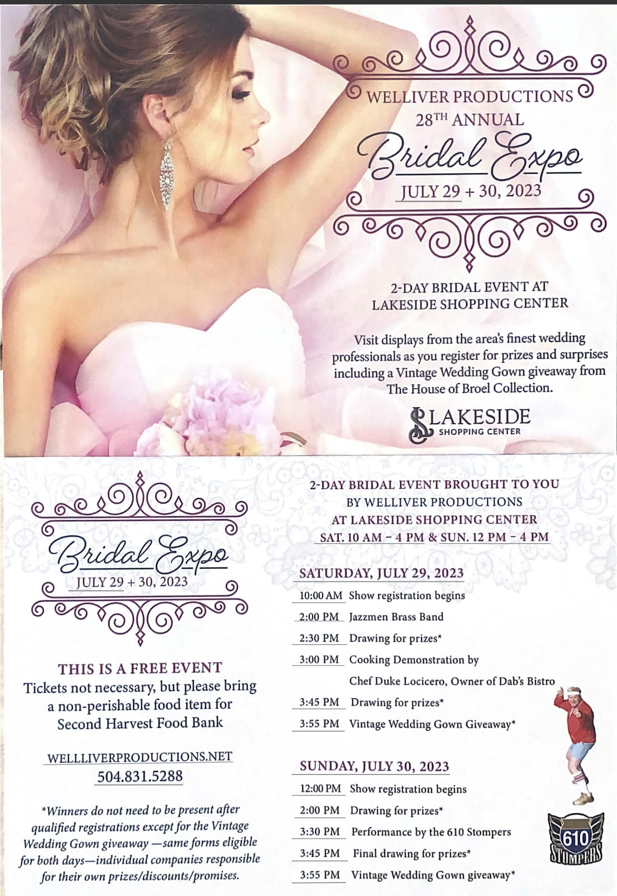 Welliver Productions 28th Annual Bridal Show July 28 and 29, 2023 at Lakeside Mall in Metairie, LA
