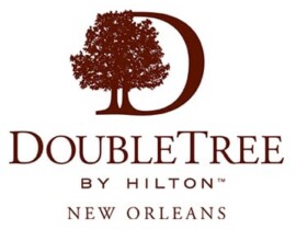 DoubleTree by Hilton New Orleans logo with a tree inside a D above the brand name and location in brown on white background.