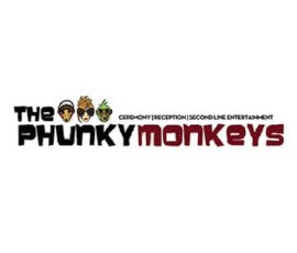 The Phunky Monkeys logo with three cartoon faces above and tagline: Ceremony | Reception | Secondline Entertainment.